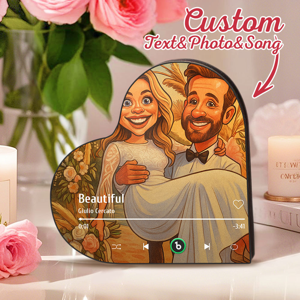 カスタムハート型音楽冷蔵庫マグネット。パーソナライズされた写真。様々な漫画スタイルの歌を再生できる冷蔵庫マグネット。結婚祝い、カップルへの記念日の贈り物。 - Fridgebeatsjp