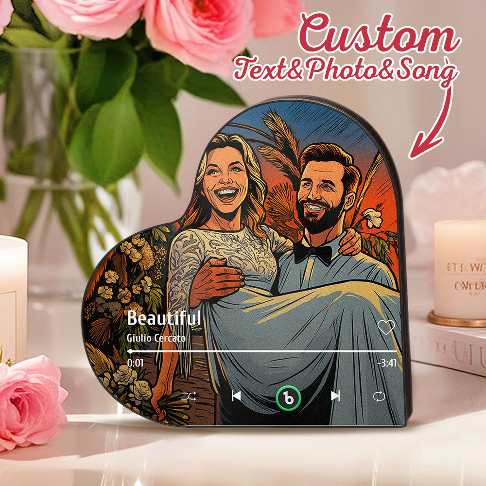 カスタムハート型音楽冷蔵庫マグネット。パーソナライズされた写真。様々な漫画スタイルの歌を再生できる冷蔵庫マグネット。結婚祝い、カップルへの記念日の贈り物。 - Fridgebeatsjp