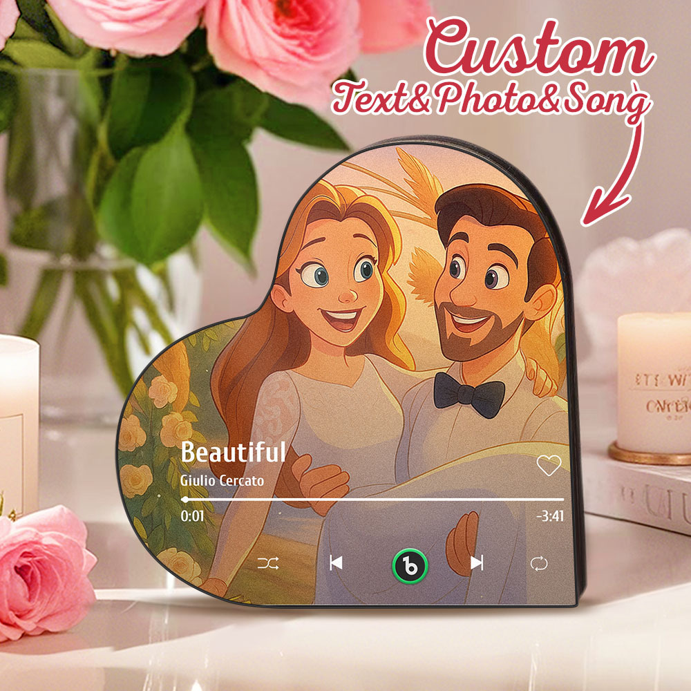 カスタムハート型音楽冷蔵庫マグネット。パーソナライズされた写真。様々な漫画スタイルの歌を再生できる冷蔵庫マグネット。結婚祝い、カップルへの記念日の贈り物。 - Fridgebeatsjp
