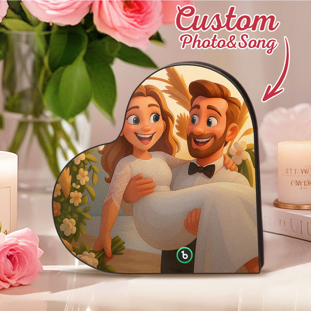 カスタムハート型音楽冷蔵庫マグネット。パーソナライズされた写真。様々な漫画スタイルの歌を再生できる冷蔵庫マグネット。結婚祝い、カップルへの記念日の贈り物。 - Fridgebeatsjp