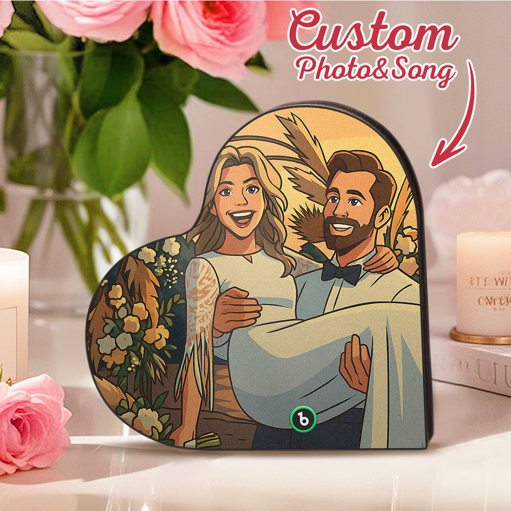 カスタムハート型音楽冷蔵庫マグネット。パーソナライズされた写真。様々な漫画スタイルの歌を再生できる冷蔵庫マグネット。結婚祝い、カップルへの記念日の贈り物。 - Fridgebeatsjp
