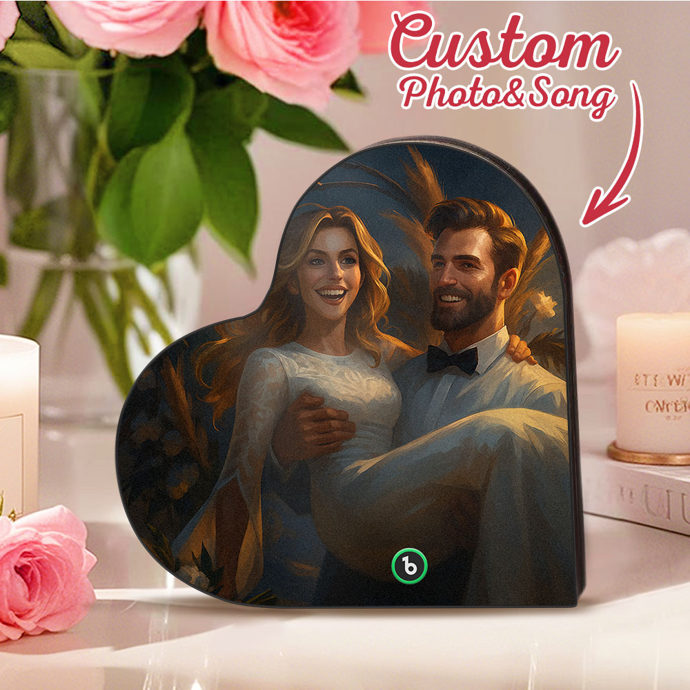 カスタムハート型音楽冷蔵庫マグネット。パーソナライズされた写真。様々な漫画スタイルの歌を再生できる冷蔵庫マグネット。結婚祝い、カップルへの記念日の贈り物。 - Fridgebeatsjp