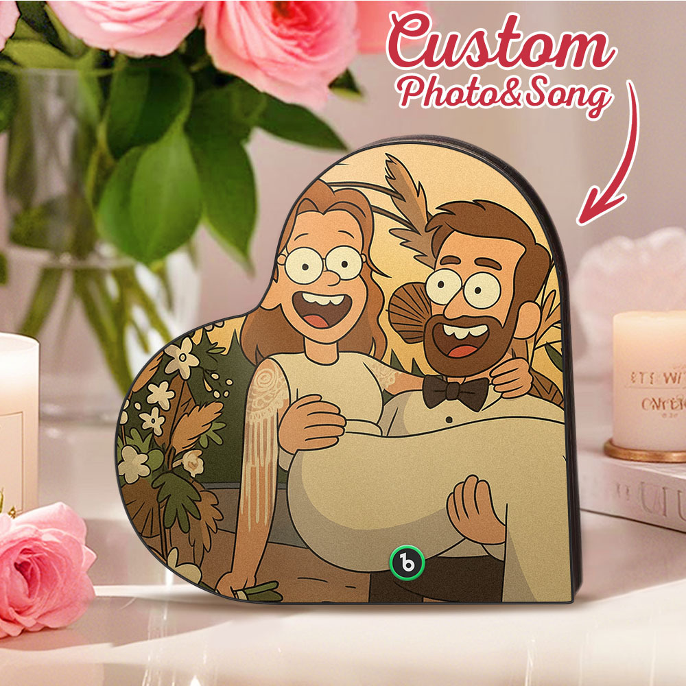 カスタムハート型音楽冷蔵庫マグネット。パーソナライズされた写真。様々な漫画スタイルの歌を再生できる冷蔵庫マグネット。結婚祝い、カップルへの記念日の贈り物。 - Fridgebeatsjp