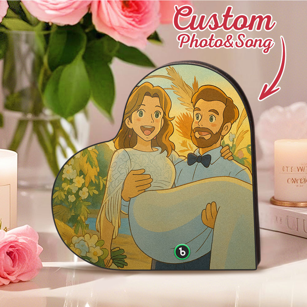 カスタムハート型音楽冷蔵庫マグネット。パーソナライズされた写真。様々な漫画スタイルの歌を再生できる冷蔵庫マグネット。結婚祝い、カップルへの記念日の贈り物。 - Fridgebeatsjp