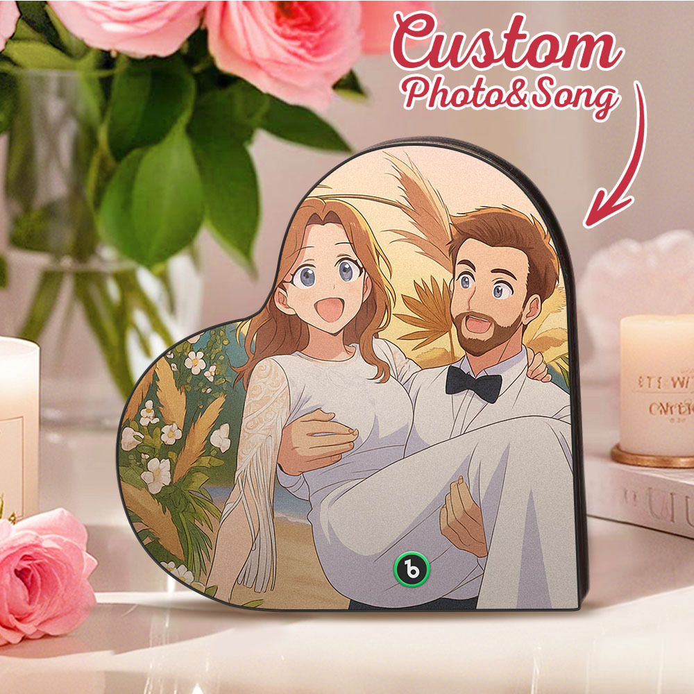 カスタムハート型音楽冷蔵庫マグネット。パーソナライズされた写真。様々な漫画スタイルの歌を再生できる冷蔵庫マグネット。結婚祝い、カップルへの記念日の贈り物。 - Fridgebeatsjp