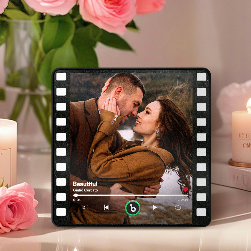 カスタムポートレート ヴィンテージスタンプ 音楽冷蔵庫マグネット パーソナライズされた写真名入り切手 音楽冷蔵庫マグネット 歌を再生できる彼へのギフト - Fridgebeatsjp