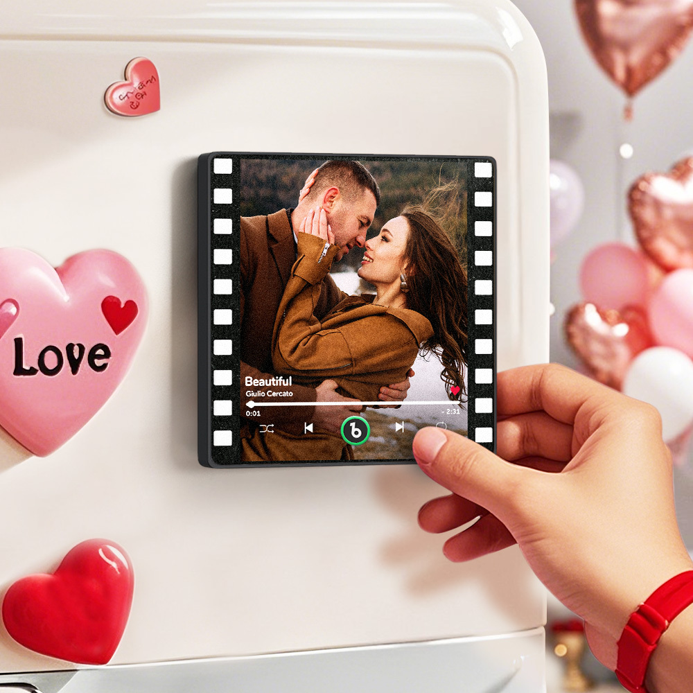 カスタムポートレート ヴィンテージスタンプ 音楽冷蔵庫マグネット パーソナライズされた写真名入り切手 音楽冷蔵庫マグネット 歌を再生できる彼へのギフト - Fridgebeatsjp