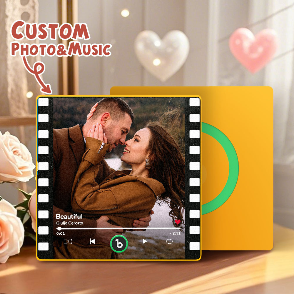 カスタムポートレート ヴィンテージスタンプ 音楽冷蔵庫マグネット パーソナライズされた写真名入り切手 音楽冷蔵庫マグネット 歌を再生できる彼へのギフト - Fridgebeatsjp