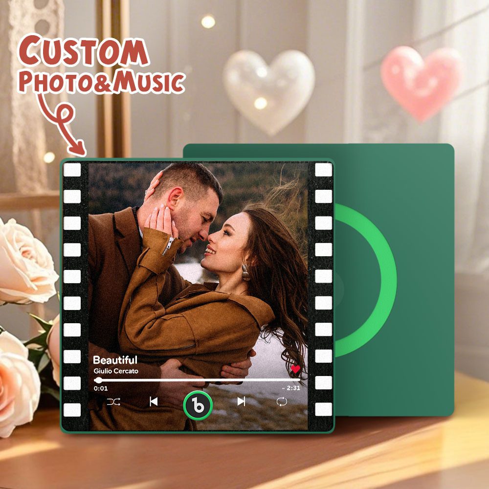 カスタムポートレート ヴィンテージスタンプ 音楽冷蔵庫マグネット パーソナライズされた写真名入り切手 音楽冷蔵庫マグネット 歌を再生できる彼へのギフト - Fridgebeatsjp