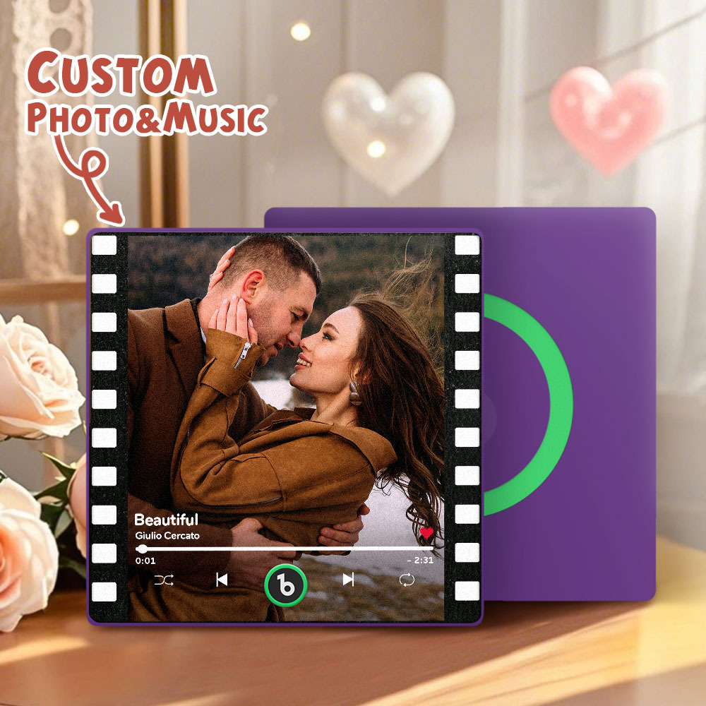 カスタムポートレート ヴィンテージスタンプ 音楽冷蔵庫マグネット パーソナライズされた写真名入り切手 音楽冷蔵庫マグネット 歌を再生できる彼へのギフト - Fridgebeatsjp