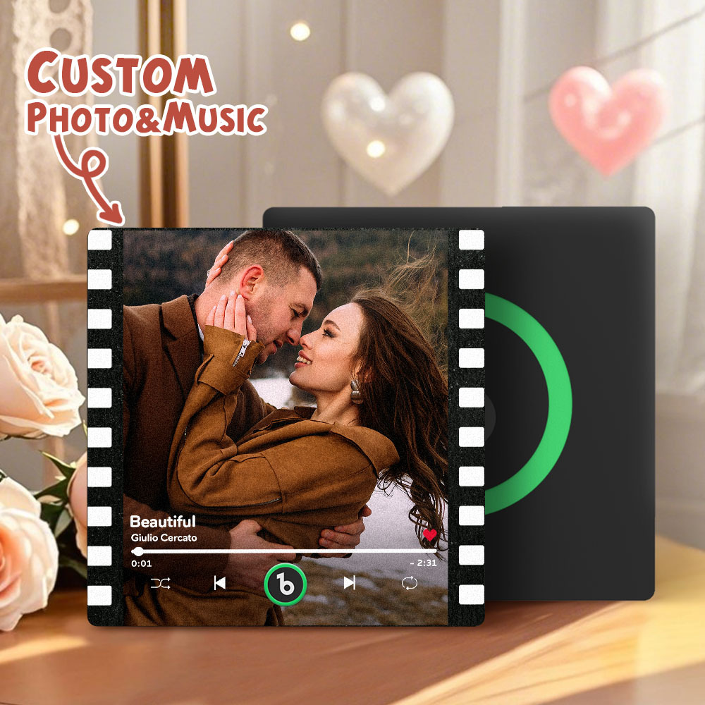 カスタムポートレート ヴィンテージスタンプ 音楽冷蔵庫マグネット パーソナライズされた写真名入り切手 音楽冷蔵庫マグネット 歌を再生できる彼へのギフト - Fridgebeatsjp