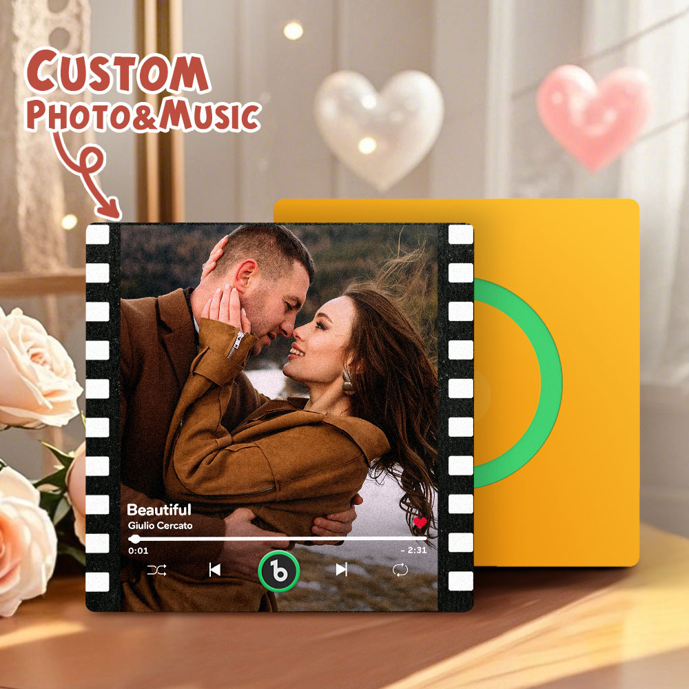 カスタムポートレート ヴィンテージスタンプ 音楽冷蔵庫マグネット パーソナライズされた写真名入り切手 音楽冷蔵庫マグネット 歌を再生できる彼へのギフト - Fridgebeatsjp