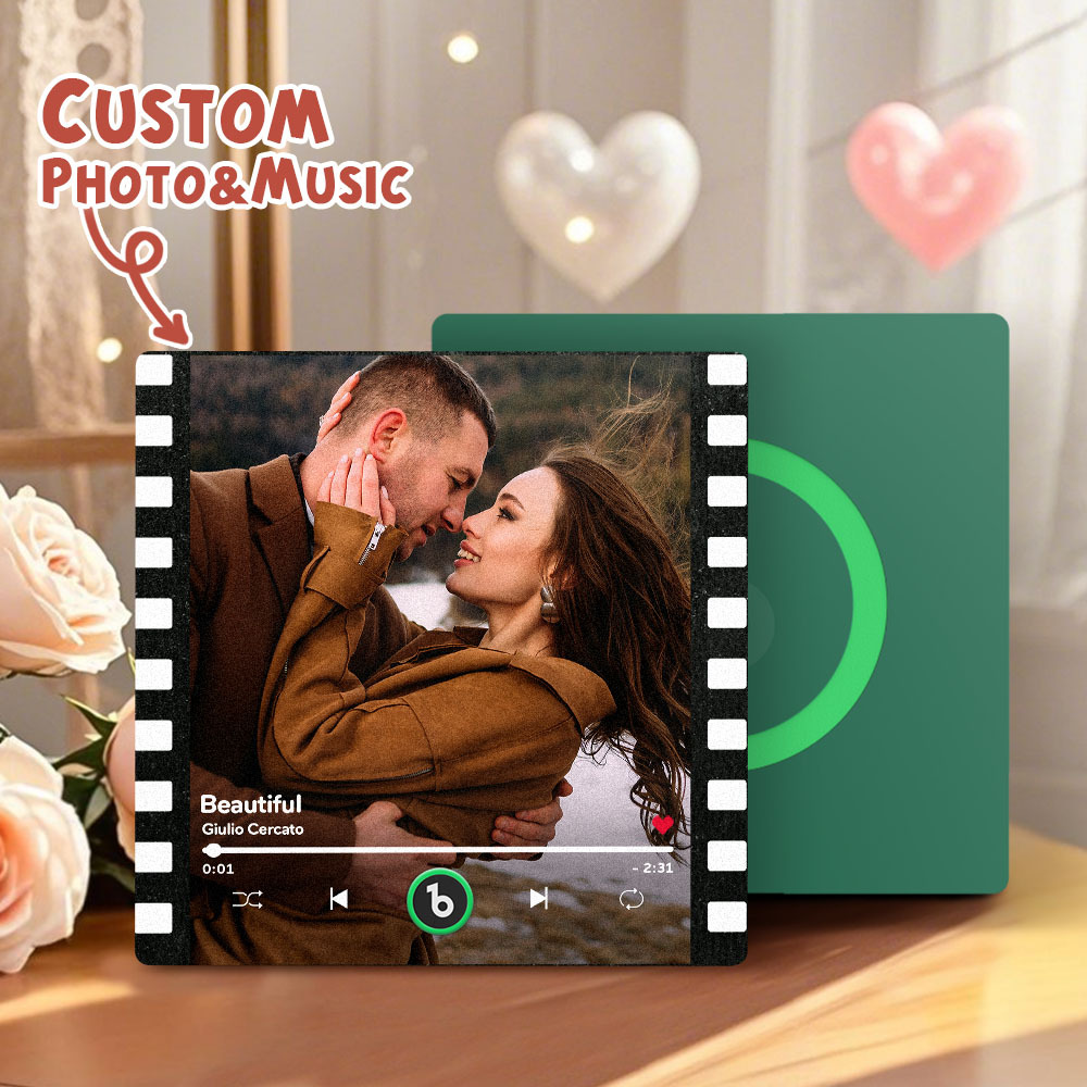 カスタムポートレート ヴィンテージスタンプ 音楽冷蔵庫マグネット パーソナライズされた写真名入り切手 音楽冷蔵庫マグネット 歌を再生できる彼へのギフト - Fridgebeatsjp