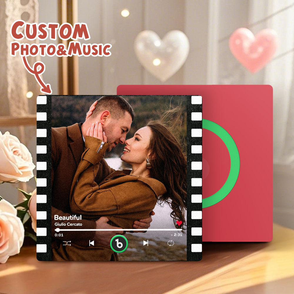 カスタムポートレート ヴィンテージスタンプ 音楽冷蔵庫マグネット パーソナライズされた写真名入り切手 音楽冷蔵庫マグネット 歌を再生できる彼へのギフト - Fridgebeatsjp