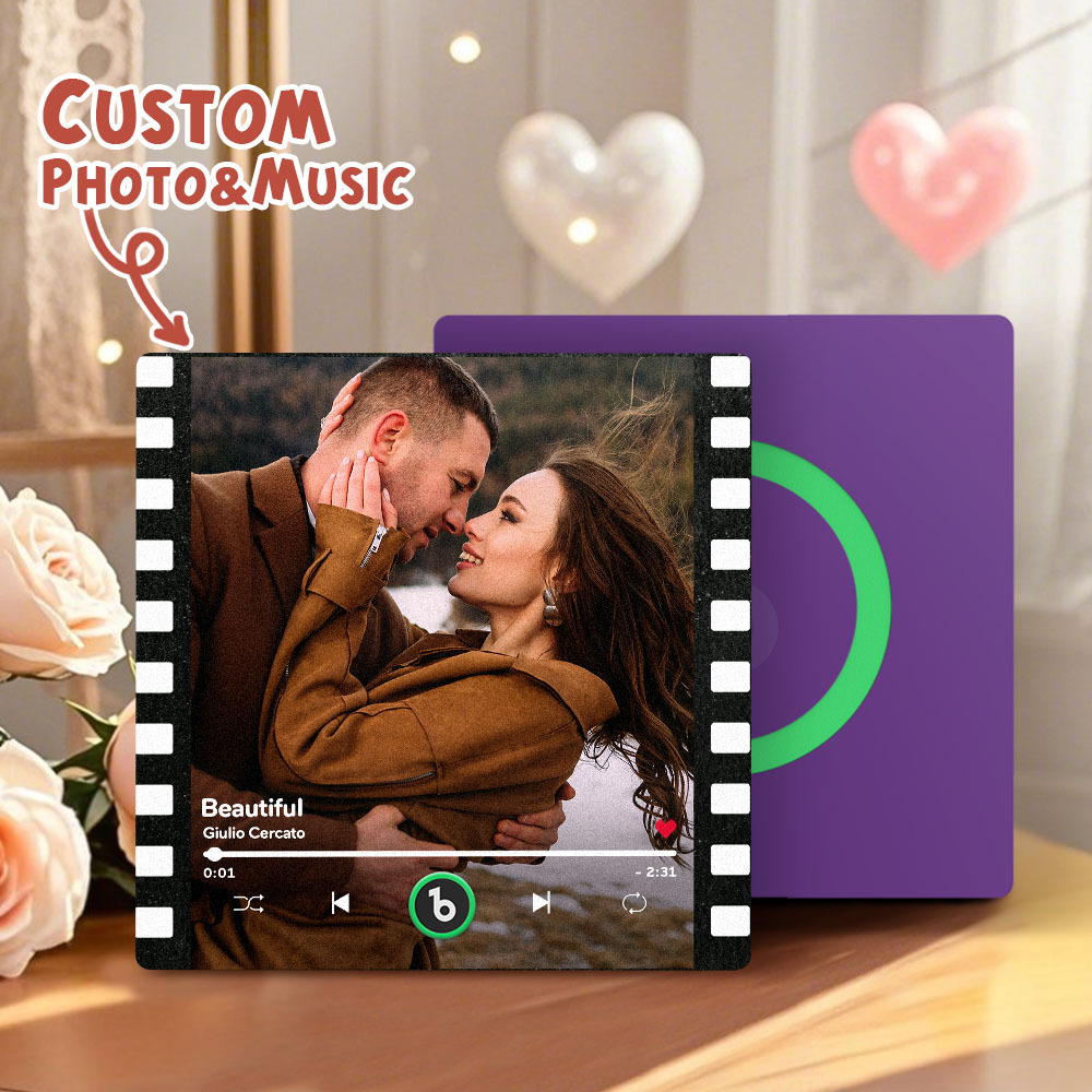 カスタムポートレート ヴィンテージスタンプ 音楽冷蔵庫マグネット パーソナライズされた写真名入り切手 音楽冷蔵庫マグネット 歌を再生できる彼へのギフト - Fridgebeatsjp