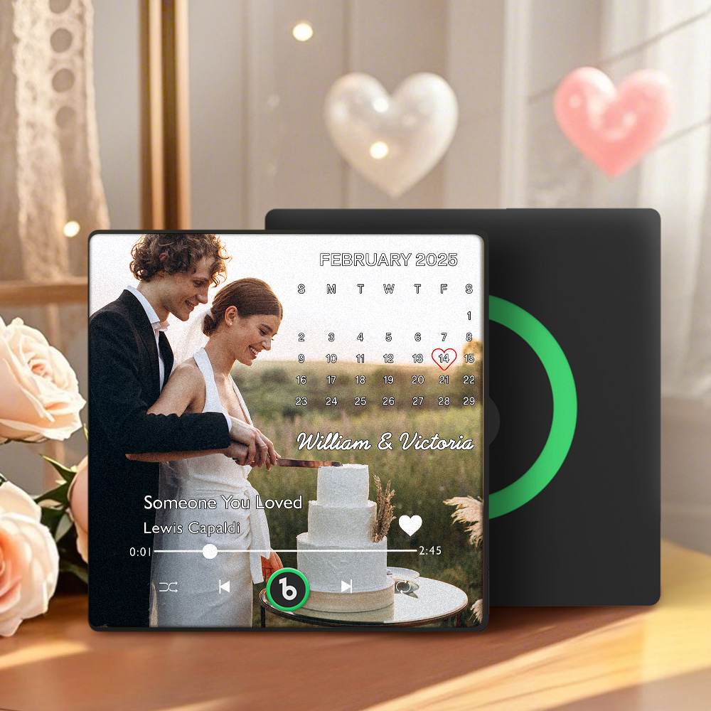 パーソナライズされた写真と音楽の冷蔵庫用マグネット。日付入り。カップル向けのユニークな結婚祝いギフト。
