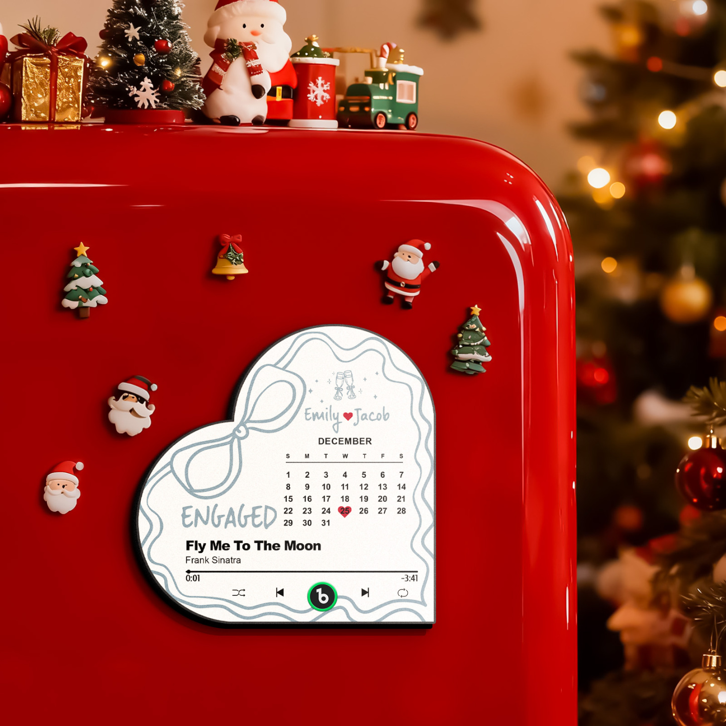 カップルへの特別なギフト - 婚約 - Fly Me To The Moon - 婚約ギフト - 初めてのクリスマス - パーソナライズされたハートフレームの音楽冷蔵庫マグネット - Fridgebeatsjp