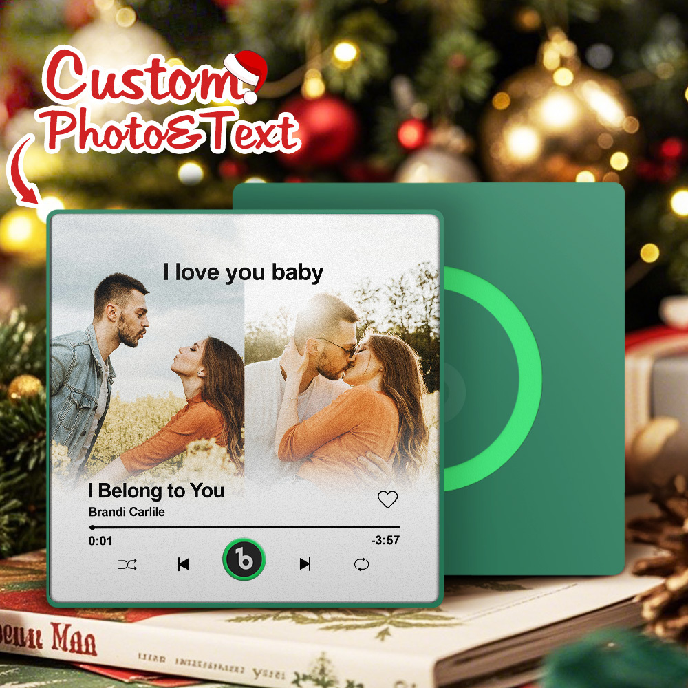 カスタム音楽冷蔵庫マグネット パーソナライズされた2枚の写真ソングマグネット 恋人への記念日ギフト - Fridgebeatsjp
