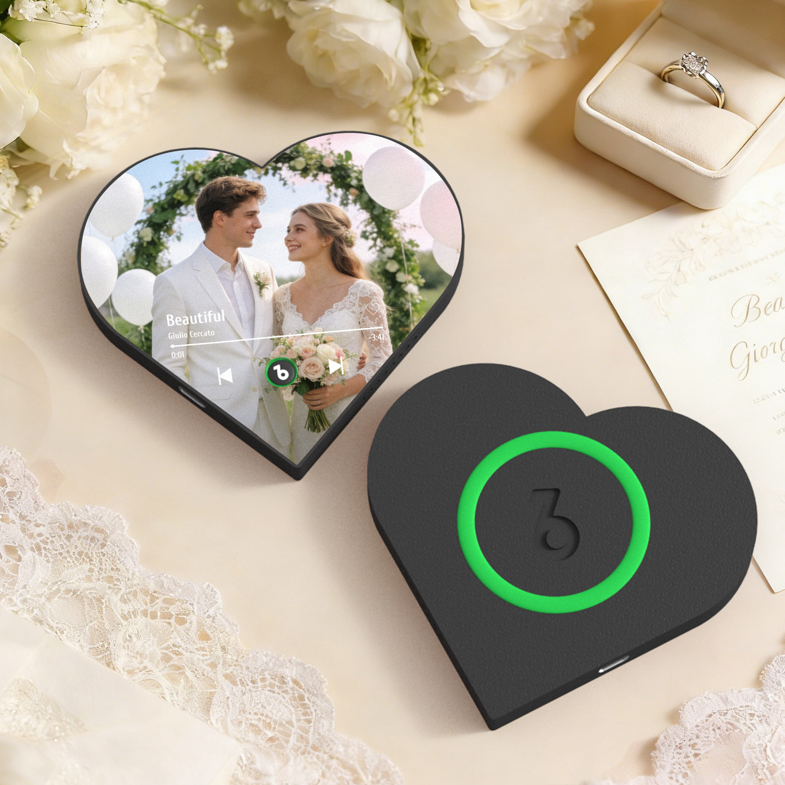 カスタムハート型音楽写真入り冷蔵庫マグネット　カップルへのロマンチックなギフト　結婚祝い