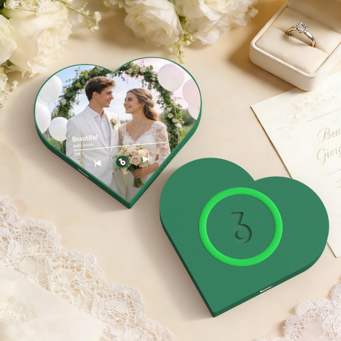 カスタムハート型音楽写真入り冷蔵庫マグネット　カップルへのロマンチックなギフト　結婚祝い - Fridgebeatsjp