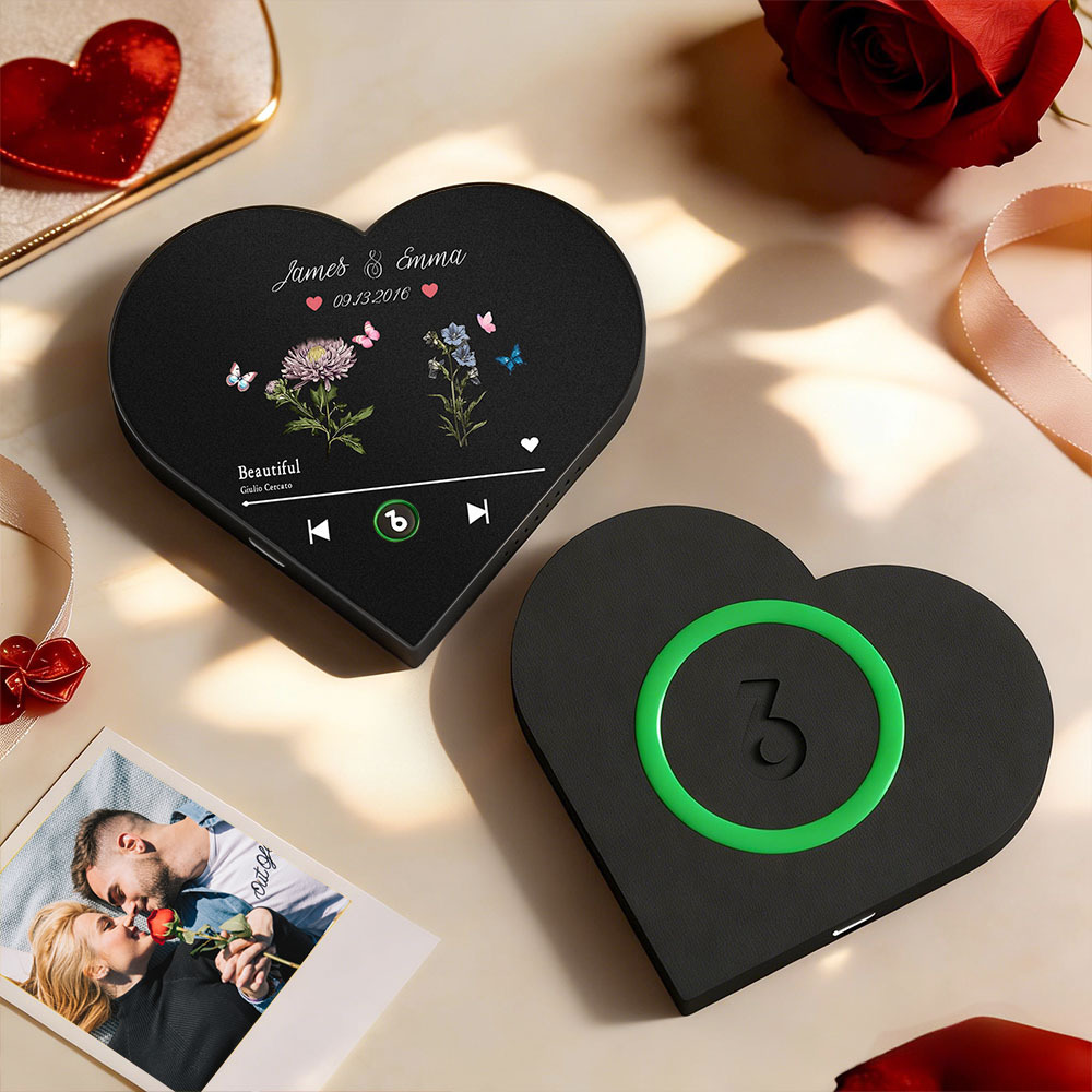 ハート型の音楽写真入り冷蔵庫マグネット.カップルへのロマンチックなギフト.バレンタインデーのギフトにも. - Fridgebeatsjp