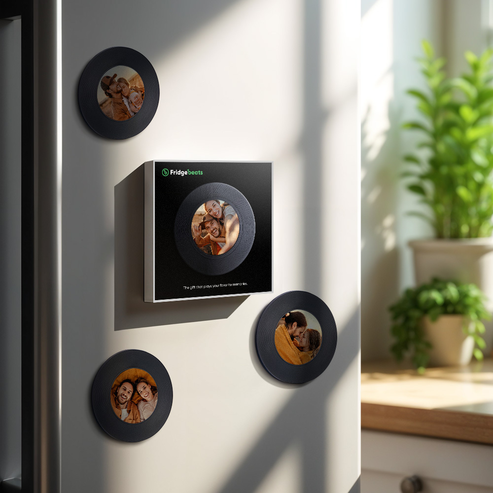 カスタム音楽 & 写真冷蔵庫用マグネットは 1 ～ 6 のビニールと曲をカスタマイズできます - Fridgebeatsjp