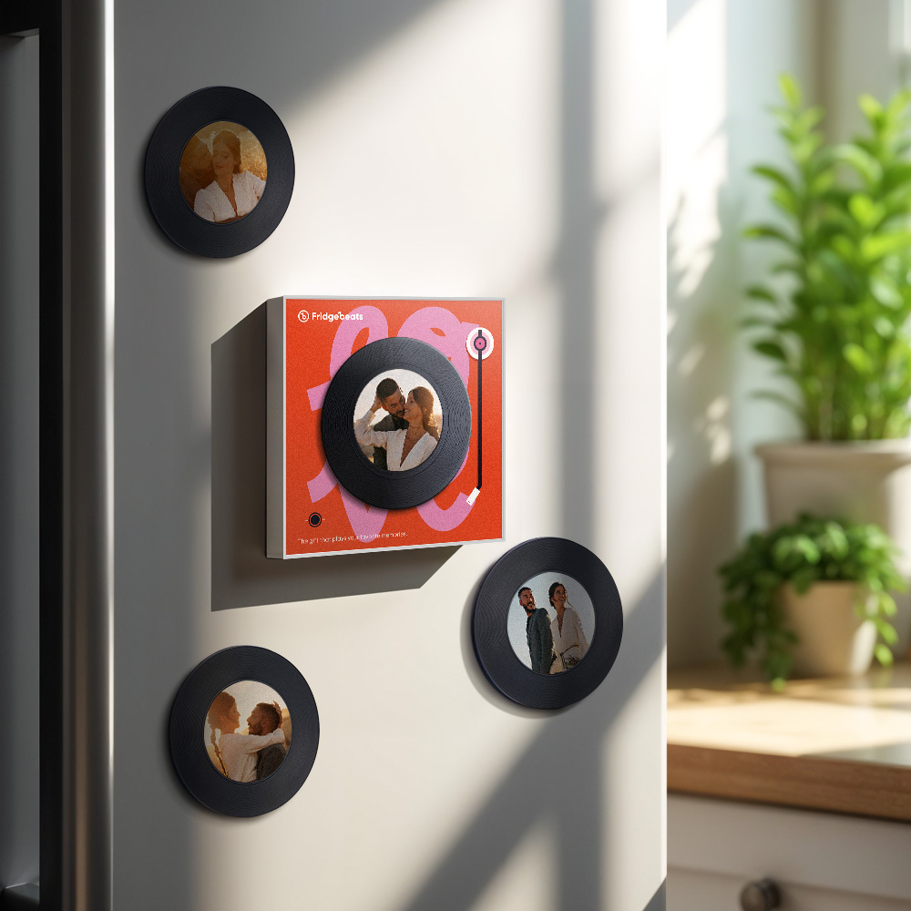 カスタム音楽 & 写真冷蔵庫用マグネットは 1 ～ 6 のビニールと曲をカスタマイズできます - Fridgebeatsjp