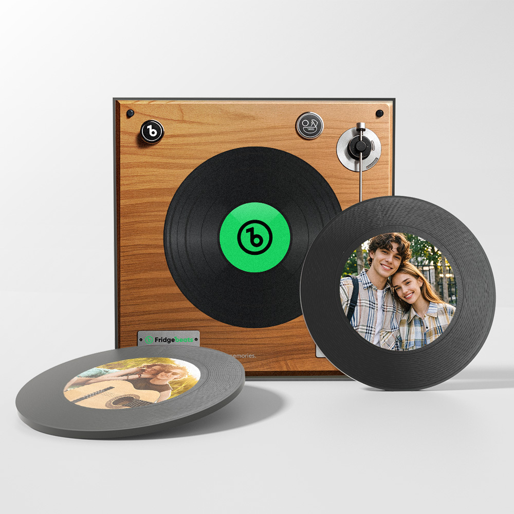 カスタム音楽&写真冷蔵庫マグネット.1~6枚のビニールレコードと曲をカスタマイズ可能.音楽を再生できるパーソナライズされたヴィンテージ写真ソング.カップルへのクリスマスプレゼント. - Fridgebeatsjp