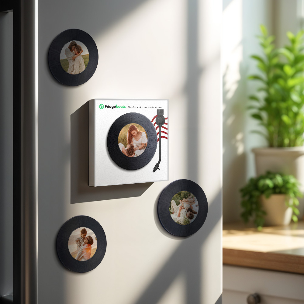 カスタム音楽 & 写真冷蔵庫用マグネットは 1 ～ 6 のビニールと曲をカスタマイズできます - Fridgebeatsjp