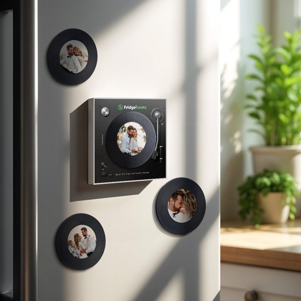 カスタム音楽 & 写真冷蔵庫用マグネットは 1 ～ 6 のビニールと曲をカスタマイズできます - Fridgebeatsjp