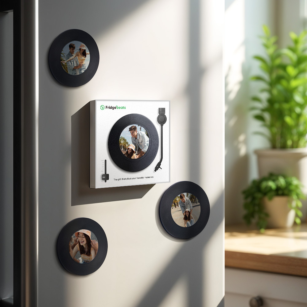 カスタム音楽 & 写真冷蔵庫用マグネットは 1 ～ 6 のビニールと曲をカスタマイズできます - Fridgebeatsjp