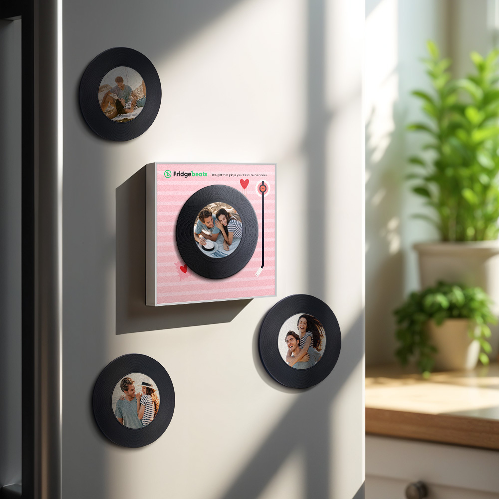 カスタム音楽 & 写真冷蔵庫用マグネットは 1 ～ 6 のビニールと曲をカスタマイズできます - Fridgebeatsjp