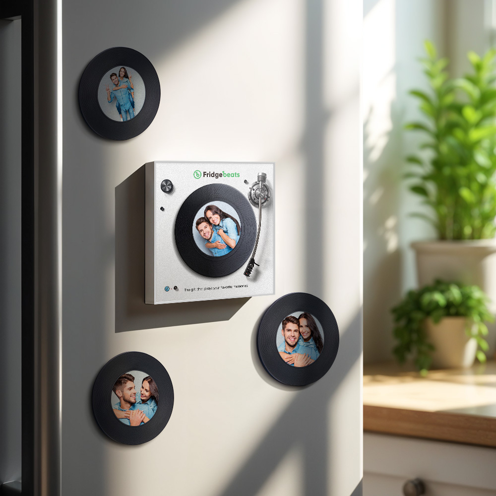 カスタム音楽 & 写真冷蔵庫用マグネットは 1 ～ 6 のビニールと曲をカスタマイズできます - Fridgebeatsjp