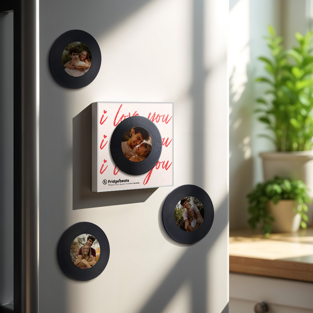 カスタム音楽 & 写真冷蔵庫用マグネットは 1 ～ 6 のビニールと曲をカスタマイズできます - Fridgebeatsjp