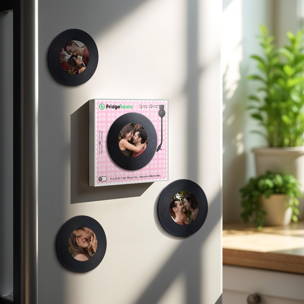 カスタム音楽 & 写真冷蔵庫用マグネットは 1 ～ 6 のビニールと曲をカスタマイズできます - Fridgebeatsjp