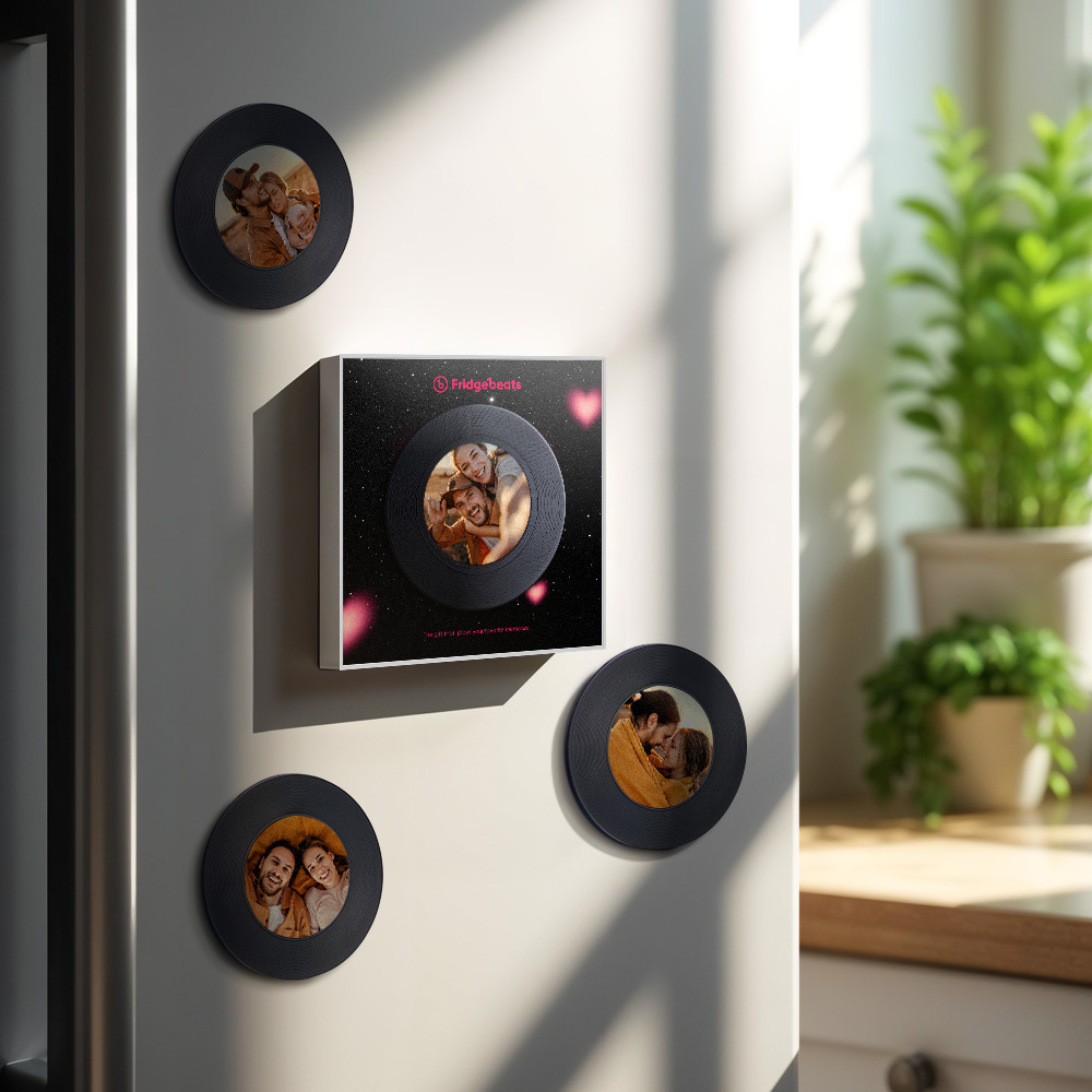 カスタム音楽 & 写真冷蔵庫用マグネットは 1 ～ 6 のビニールと曲をカスタマイズできます - Fridgebeatsjp
