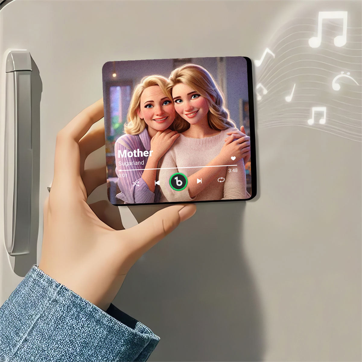 冷蔵庫用カスタムミュージックマグネット。パーソナライズされた写真入り漫画風ソング冷蔵庫マグネット。曲を再生可能。お母さんへのギフト。 - Fridgebeatsjp