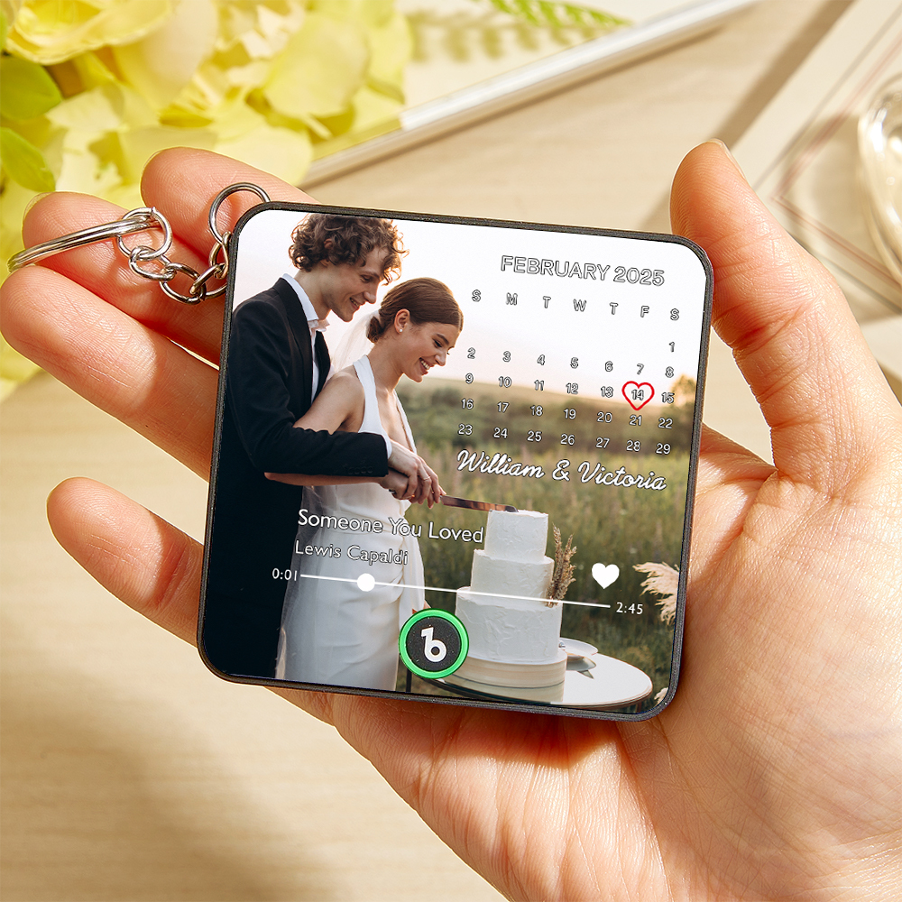 カスタムミュージックギフト ミニ冷蔵庫マグネットキーチェーン カスタム日付付き カスタムフォトオルゴール 曲再生 彼女への結婚祝い フォトミュージックマグネットキーチェーン カップルへの記念日ギフト - Fridgebeatsjp