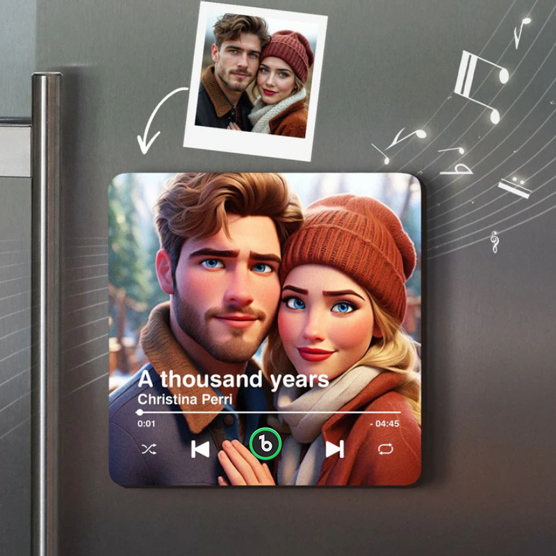 カスタム音楽冷蔵庫マグネット。パーソナライズされた写真入り漫画スタイルの歌冷蔵庫マグネット。歌を再生できます。記念日のプレゼント、カップルへの誕生日プレゼント。 - Fridgebeatsjp