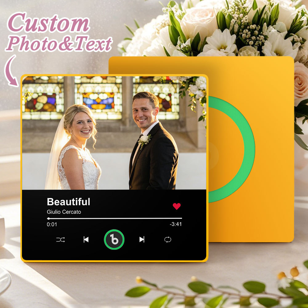 Aimant De Réfrigérateur Avec Photo Personnalisée, Chanson Jouable, Cadeau Souvenir, Cadeaux De Mariage Pour Amoureux - Fridgebeatsfr