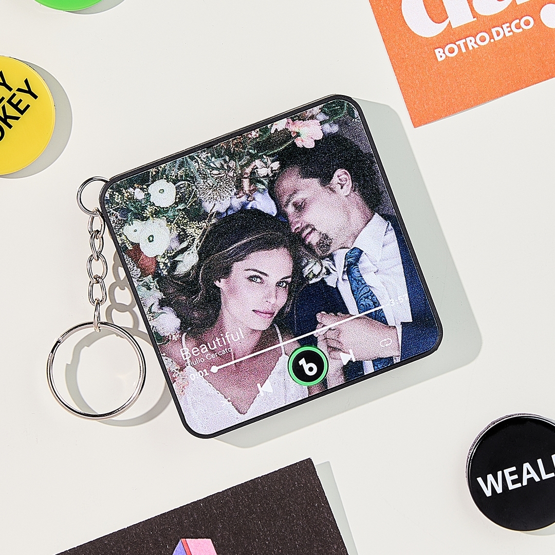 Porte-clés Musical Photo Personnalisé, Boîte À Musique, Breloque De Sac Qui Joue De La Musique Sans Téléphone Portable, Cadeaux D'anniversaire - Fridgebeatsfr