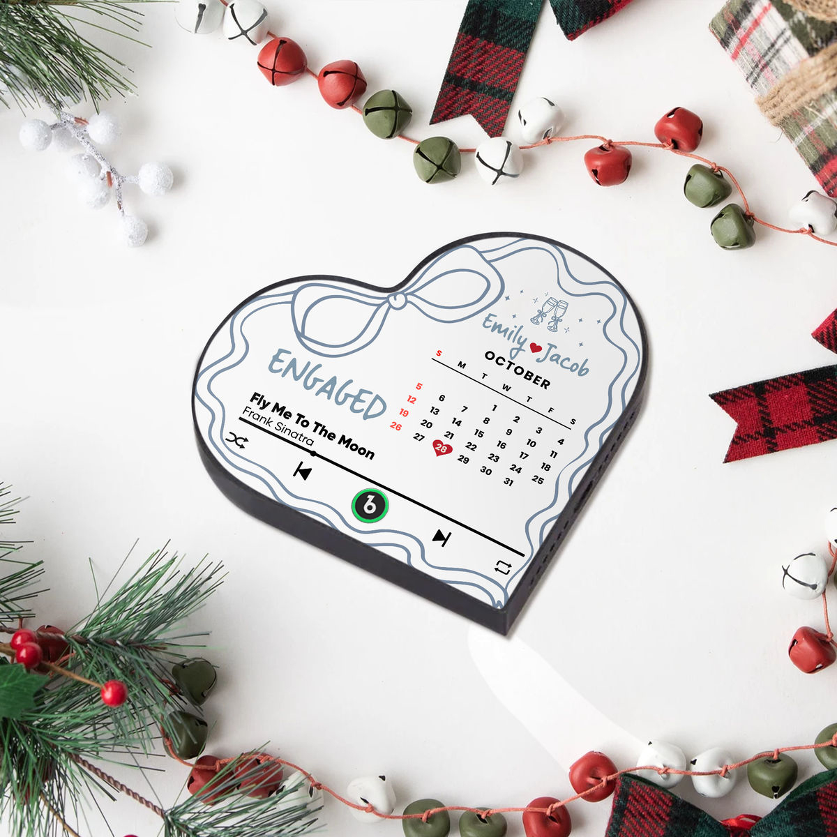 Cadeau Spécial Pour Couple - Fiancés - Envole-moi Vers La Lune - Cadeau De Fiançailles - Premier Noël - Aimant De Réfrigérateur Musical Personnalisé Avec Cadre En Forme De Cœur - Fridgebeatsfr