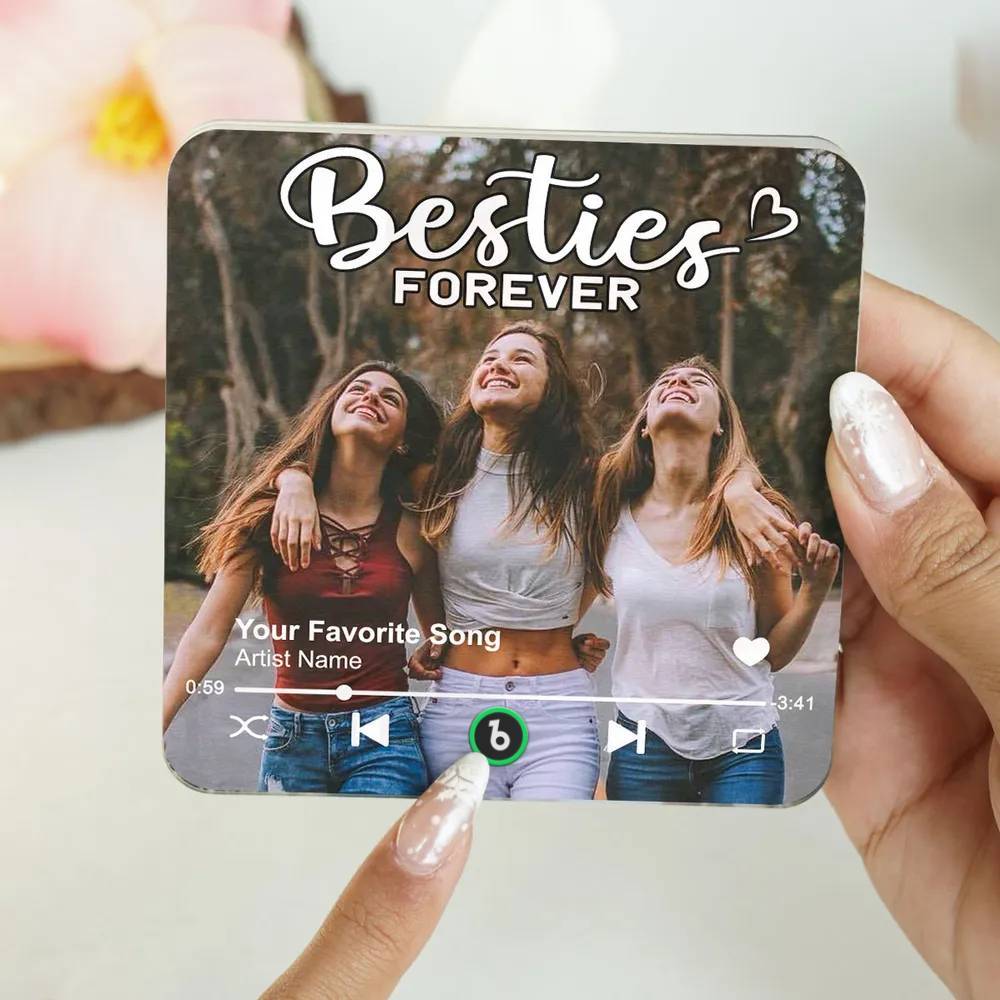 Aimant De Réfrigérateur Musical Personnalisé, Chanson Besties Forever, Cadeau Sincère Pour Les Meilleurs Amis - Fridgebeatsfr