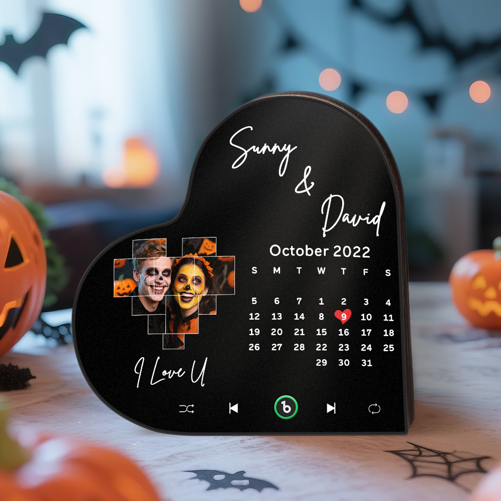 Aimant De Réfrigérateur Musical Personnalisé Calendrier Photo En Forme De Cœur Personnalisé Aimant De Réfrigérateur Avec Musique Pouvant Jouer De La Musique Prend En Charge La Connectivité Bluetooth Calendrier Cadeaux D'halloween Pour Couple - Fridgebeatsfr