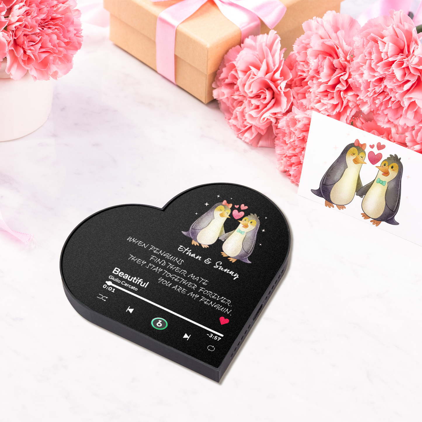 Aimant De Réfrigérateur Musical Personnalisé En Forme De Cœur « tu Es Mon Pingouin » - Cadeau Pour Couples - Fridgebeatsfr