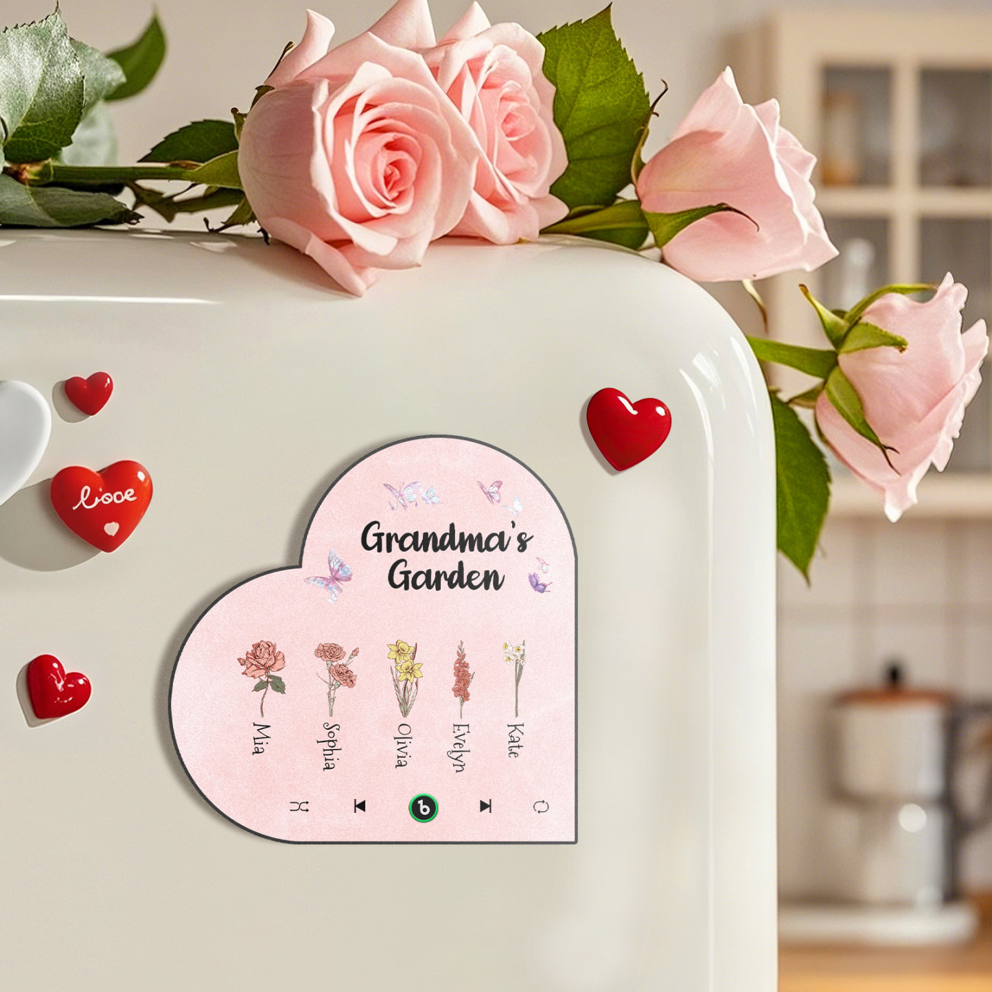 Aimant De Réfrigérateur Personnalisé En Forme De Cœur Avec Fleur De Naissance, Cadeau Sentimental Pour Maman - Fridgebeatsfr