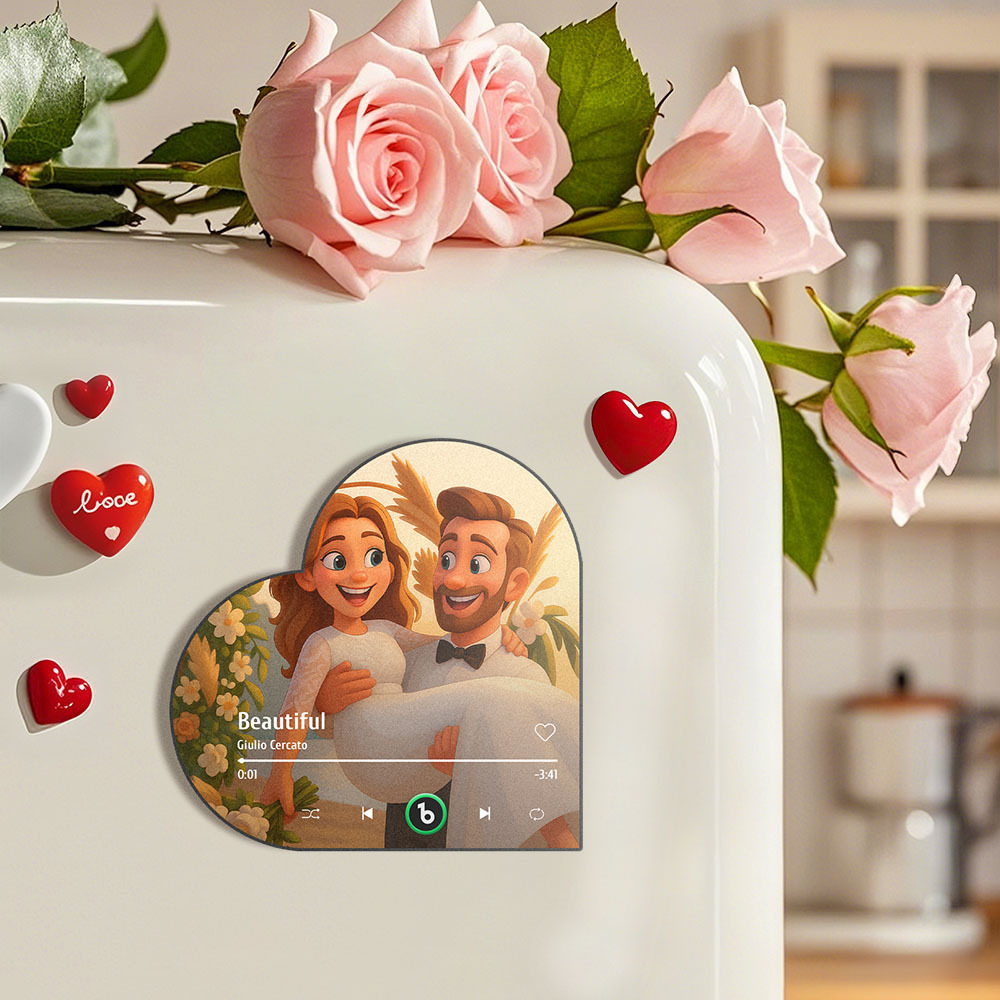 Aimant De Réfrigérateur Musical Personnalisé En Forme De Cœur, Photo Personnalisée, Divers Styles De Dessins Animés, Aimant De Réfrigérateur Pouvant Jouer Des Chansons, Cadeaux De Mariage, Cadeaux D'anniversaire Pour Couple - Fridgebeatsfr