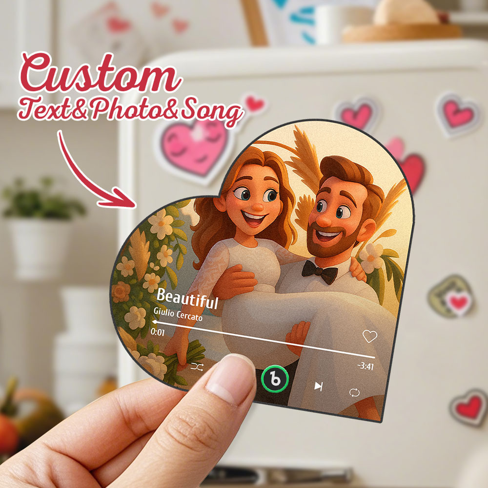 Aimant De Réfrigérateur Musical Personnalisé En Forme De Cœur, Photo Personnalisée, Divers Styles De Dessins Animés, Aimant De Réfrigérateur Pouvant Jouer Des Chansons, Cadeaux De Mariage, Cadeaux D'anniversaire Pour Couple - Fridgebeatsfr