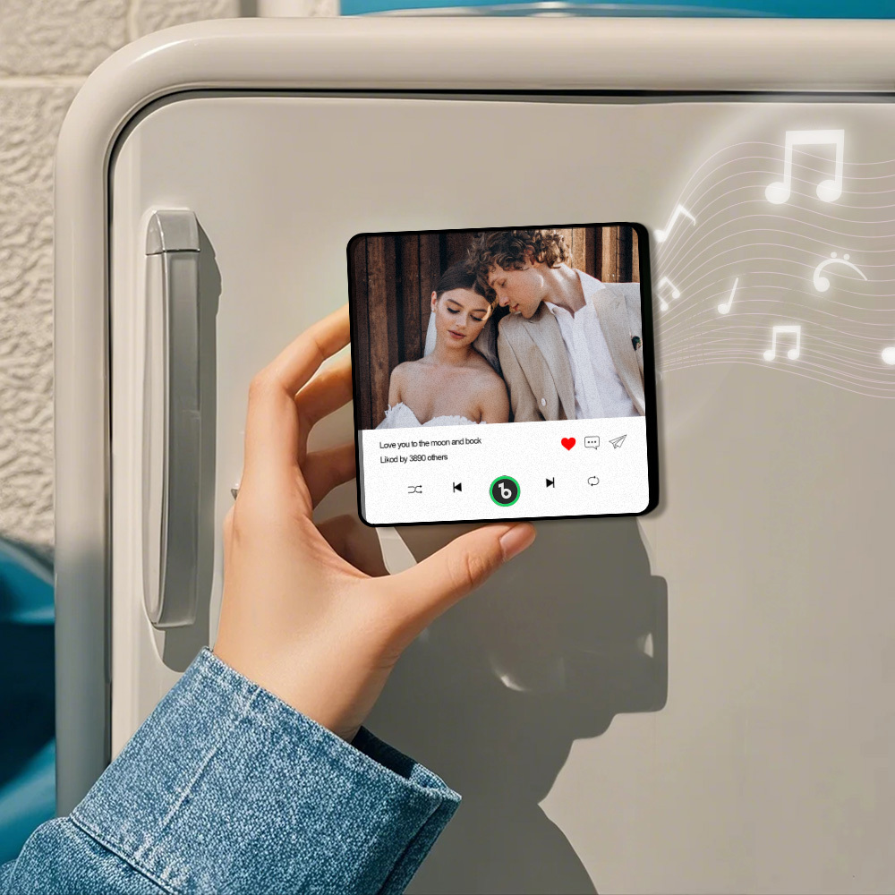 Aimant De Réfrigérateur Personnalisé Avec Photo Et Texte Musical, Avec Cadre Coloré, Autocollant Mural Musical, Mouvement Musical Pouvant Être Joué - Fridgebeatsfr