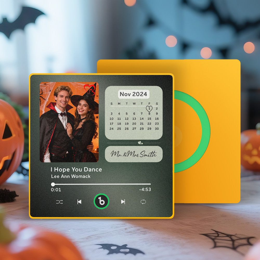 Aimant De Réfrigérateur Musical Personnalisé, Calendrier Photo Personnalisé Avec Musique Pouvant Jouer Des Chansons, Cadeaux De Calendrier, Cadeaux D'halloween Pour Couple - Fridgebeatsfr